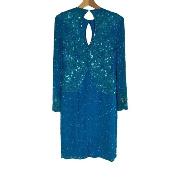 Vintage‎ Tracy Lynn Evening 12 blue 100% silk hand beaded formal dress - Picture 1 of 13